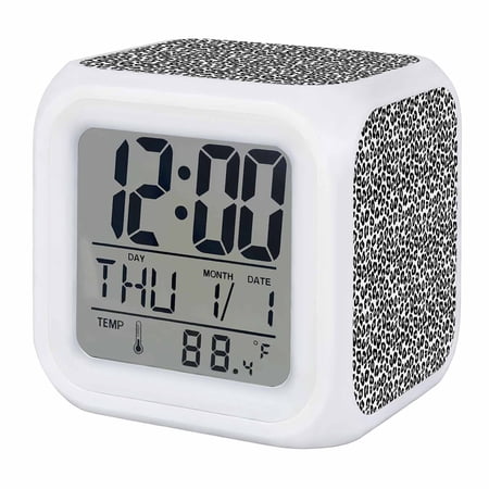 Alarm Clocks Black Leopard Print Digital Clock 7 Color LED Night Light Silent Non Ticking Battery