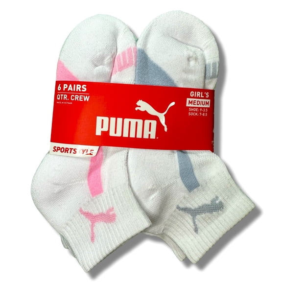 PUMA SOCKS GIRLS X6 - QUARTER CUT 253 - PIPE PINK BLU - MEDIUM SHOE 9-3.5 6 PACK