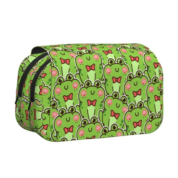 Disketp Cute Green Frog Estuche de Lápices de Doble Capa con Tapa Abatible y Cremallera, Organizador Escolar para Adolescentes y Adultos