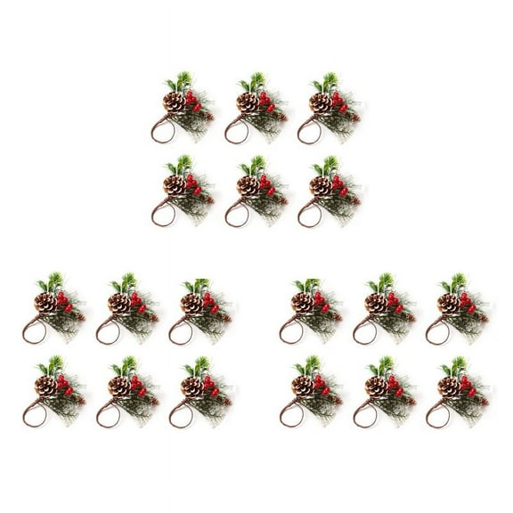 Napkin Rings Set of 18 Pine Needle Berries Christmas Thanksgiving Holiday Rustic Farmhouse Napkin Rings Holders,18 x Napkin Rings Set,Green & red