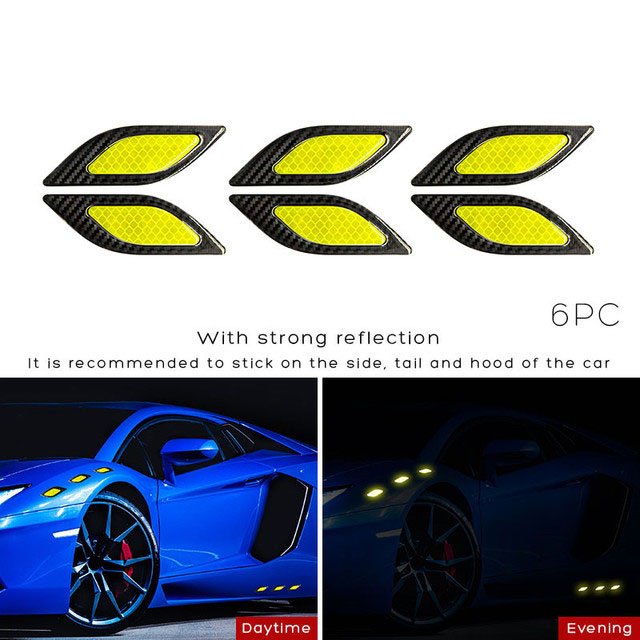 6 Piezas 3D Estilo De Coche Pegatinas Reflectantes De Fibra De Carbono Cinta De Advertencia De Seguridad Parachoques Accesorios Exteriores Del huangjie unisex