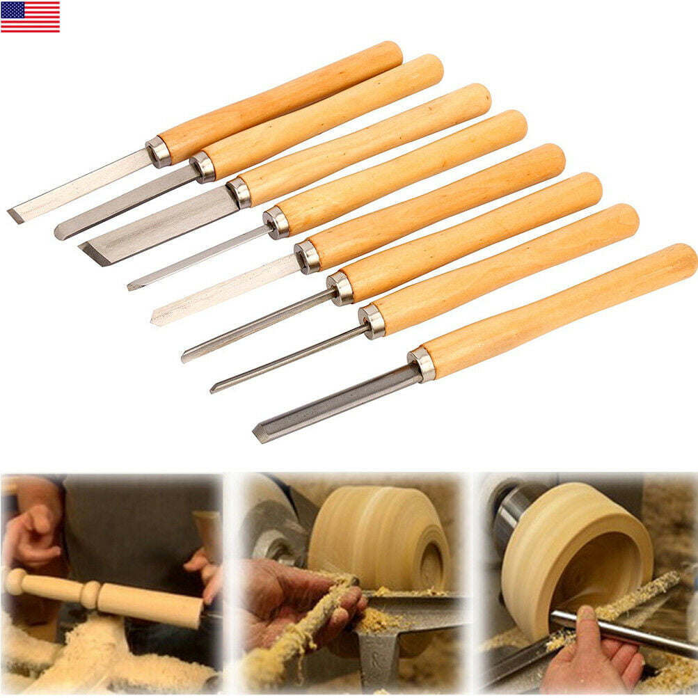8 PC HSS HIGH SPEED STEEL WOOD TURNING LATHE TOOLS CHISEL GOUGE WOODWORKING SET 