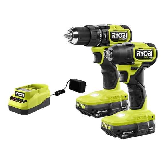 Kit combinado RYOBI de 18 V, perforadora compacta sin escobillas ONE+ HP