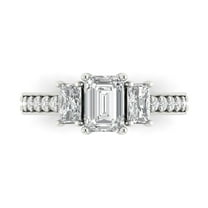 1.88 ct Emerald Cut Moissanite 3 Stone 18K White Gold Womens Engagement Ring