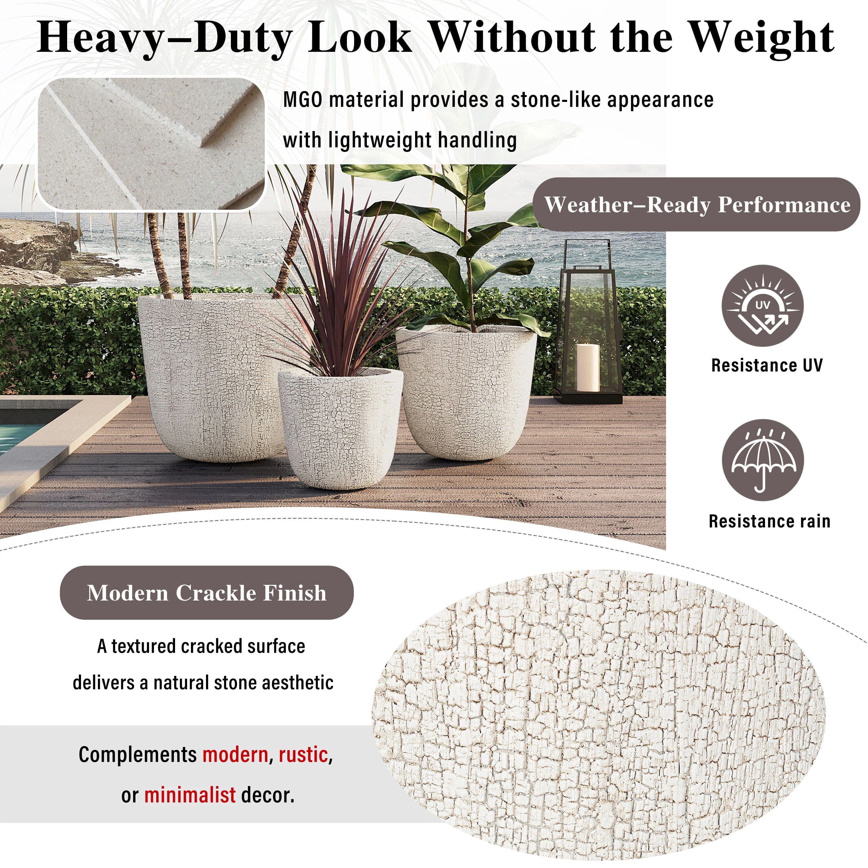 Euroco Large Concrete Planter Set of 3, 16.93"+13.78"+11.02" Dia Round Stackable Flower Pots with Drainage Holes and Rubber Plug,Modern Decorative Pots for Patio Garden Balcony Indoor Outdoor