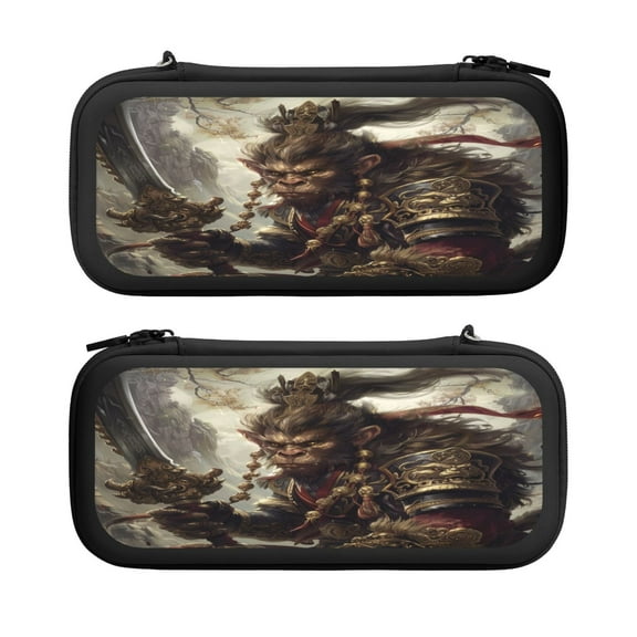 Wukong (5), Carrying Case For Nintendo Switch & OLED Version, Eva Lightweight Shockproof Protective Pouch Case for Game Console & Accessories with 10 Game Card Slot & Wristband, Black