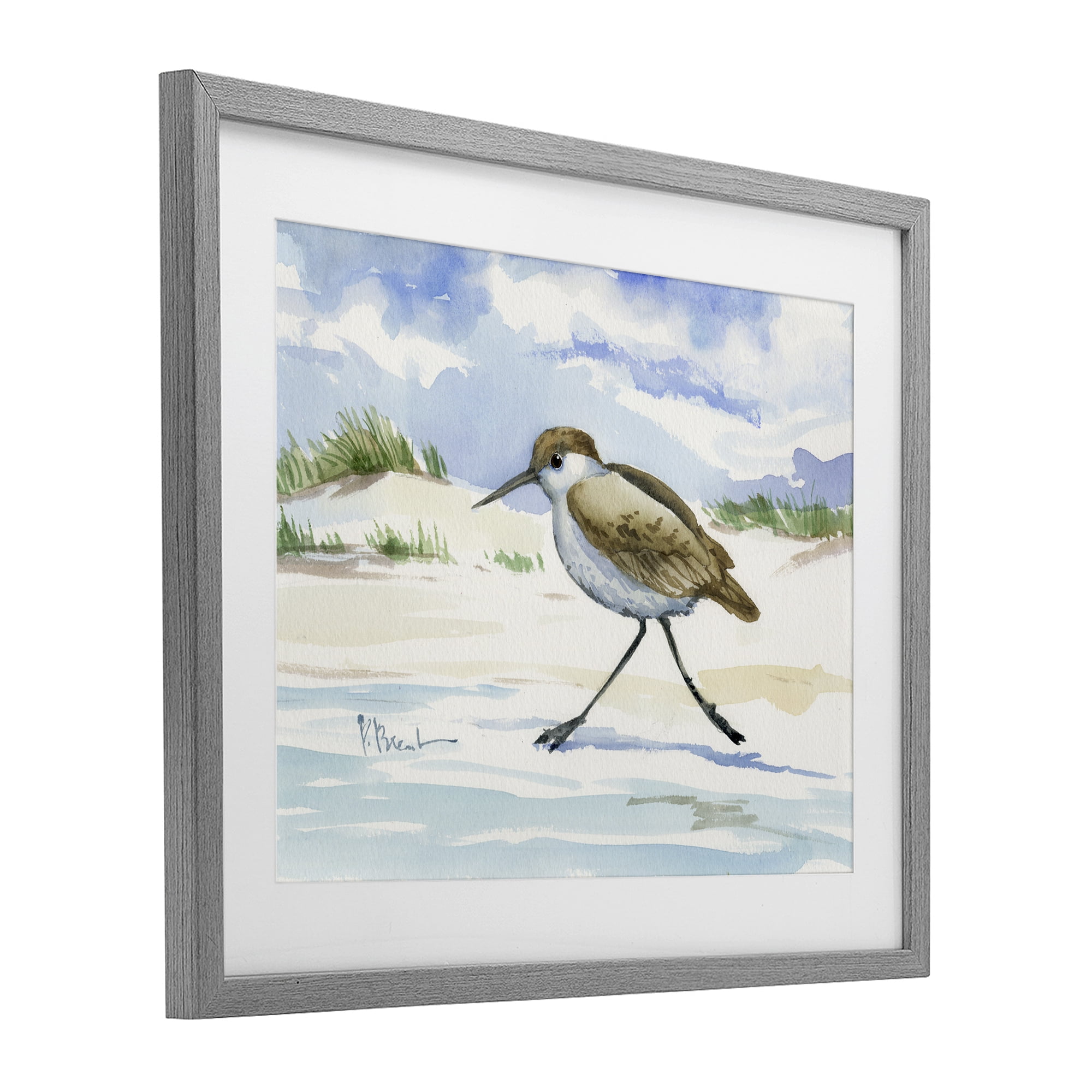 Stupell Industries Inlet Beach Sandpiper Running Gray Framed Print Under Glass, design by Paul Brent