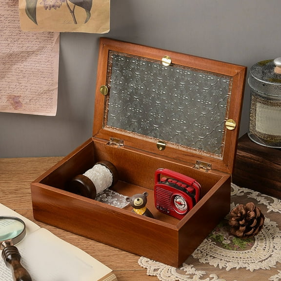 Masteelf Vintage Wooden Jewelry Box with Glass Window and Front Clasp Design for Storing Small Accessories