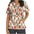 thumbnail image 2 of Holiday Gifts! Titcea Christmas Scrub Tops for Women Stretchy V Neck Short Sleeve Cute Xmas Printed Nurse Holiday Working Uniforms, 2 of 5