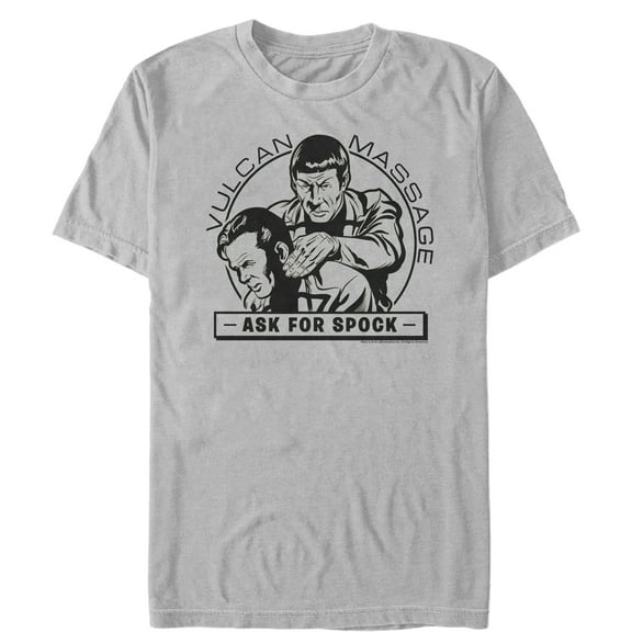 Men's Star Trek Vulcan Massage, Ask For Spock Graphic Tee Silver Small
