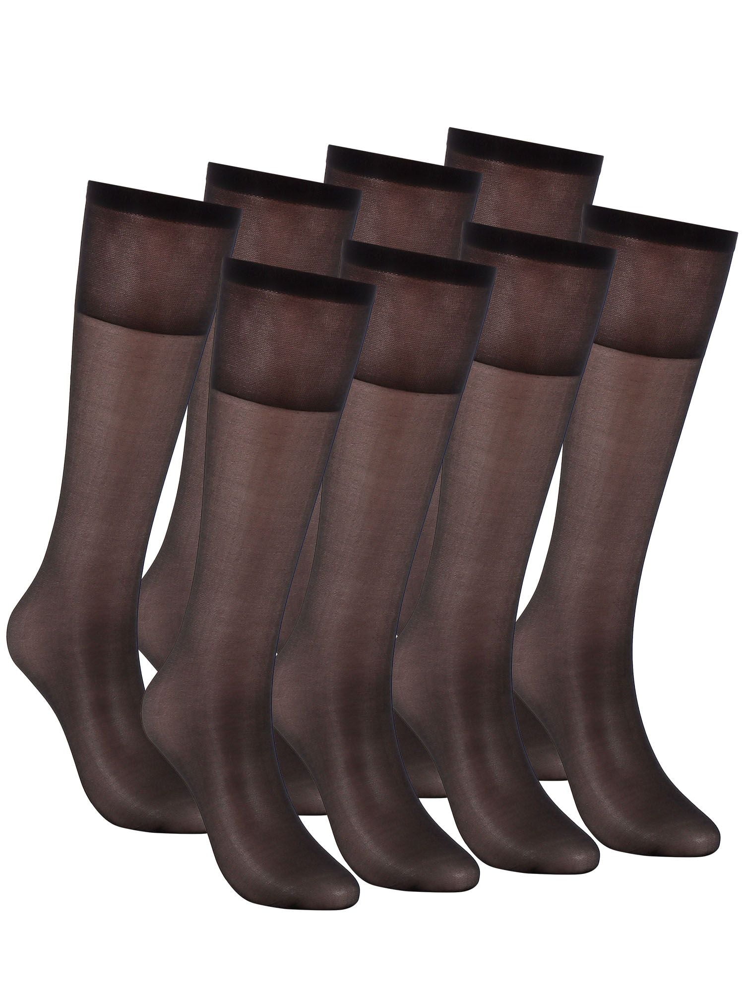 Deago 4 Pairs Women's Sheer Knee Highs Pantyhose with Reinforced Toe - 20D Nylon Stockings for Women (Black)