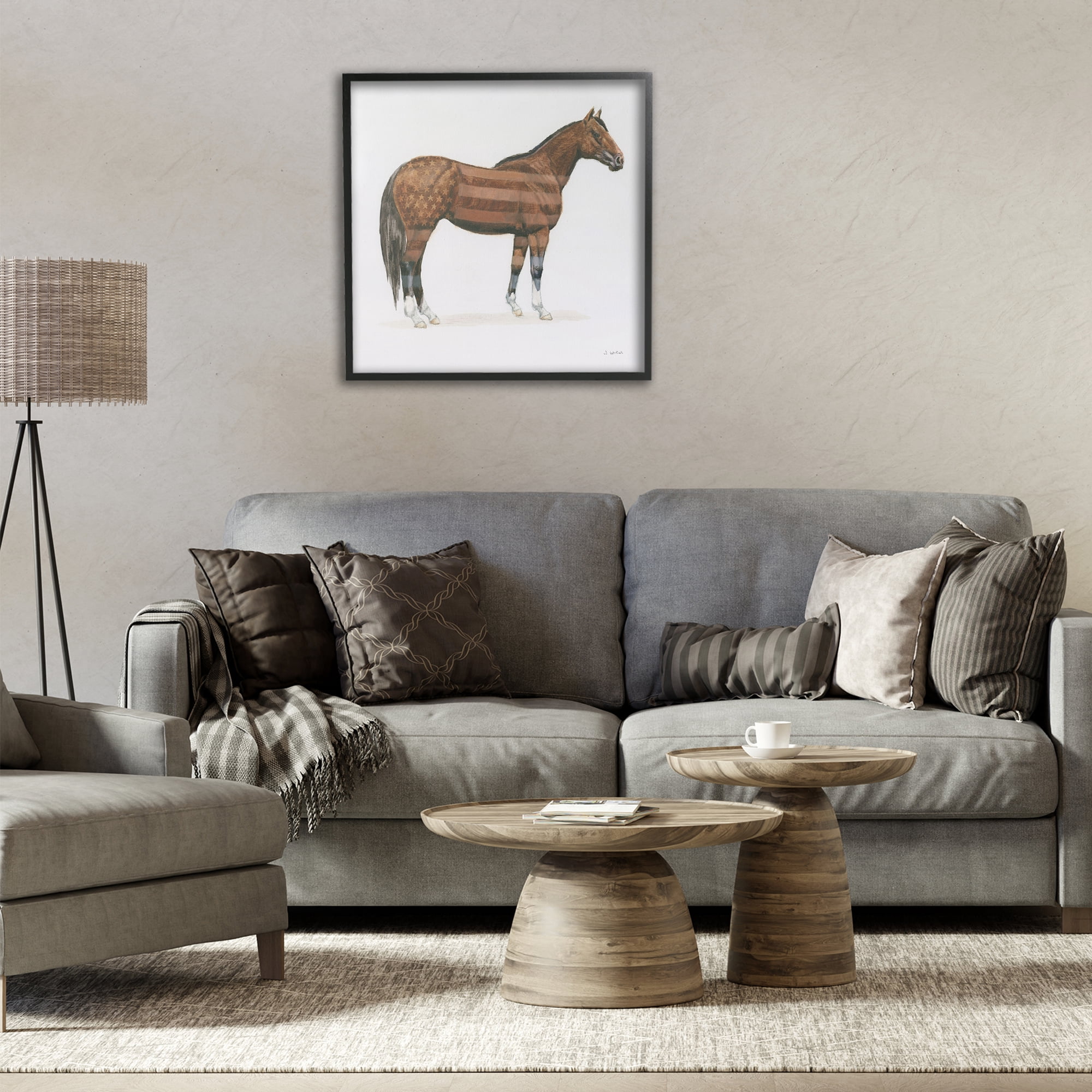 Stupell Industries American Flag Horse Animals & Insects Painting Black Framed Art Print Wall Art, 24 x 24