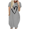thumbnail image 2 of MRULIC dresses for women 2022 Fashion Women Loose Love Print O-Neck Pockets Casual Short Sleeves Dress Women's Casual Dress Grey + 5XL, 2 of 4
