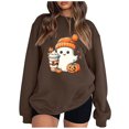 thumbnail image 1 of Pisexur Chandail en Molleton d'Halloween pour Femmes en Molleton Ample Automne Orange Manches Longues Col Rond Mode Citrouille Graphique Chandails en Molleton Chandails à Capuchon d'Halloween Chandail, 1 of 3