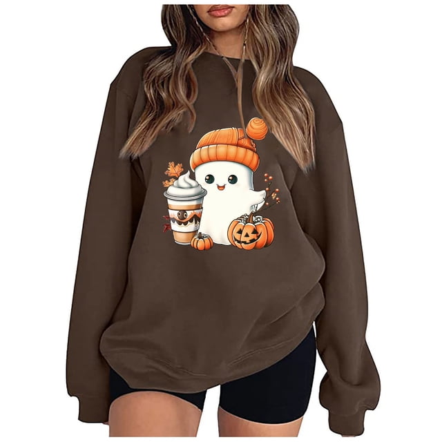 Pisexur Chandail en Molleton d'Halloween pour Femmes en Molleton Ample Automne Orange Manches Longues Col Rond Mode Citrouille Graphique Chandails en Molleton Chandails à Capuchon d'Halloween Chandail