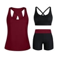 thumbnail image 2 of RYRJJ 3 Piece Tankini Swimsuits for Women Swim Tank Top with Bra and High Waisted Boy Shorts Athletic Modest Bathing Suits(z1-Wine,M), 2 of 6