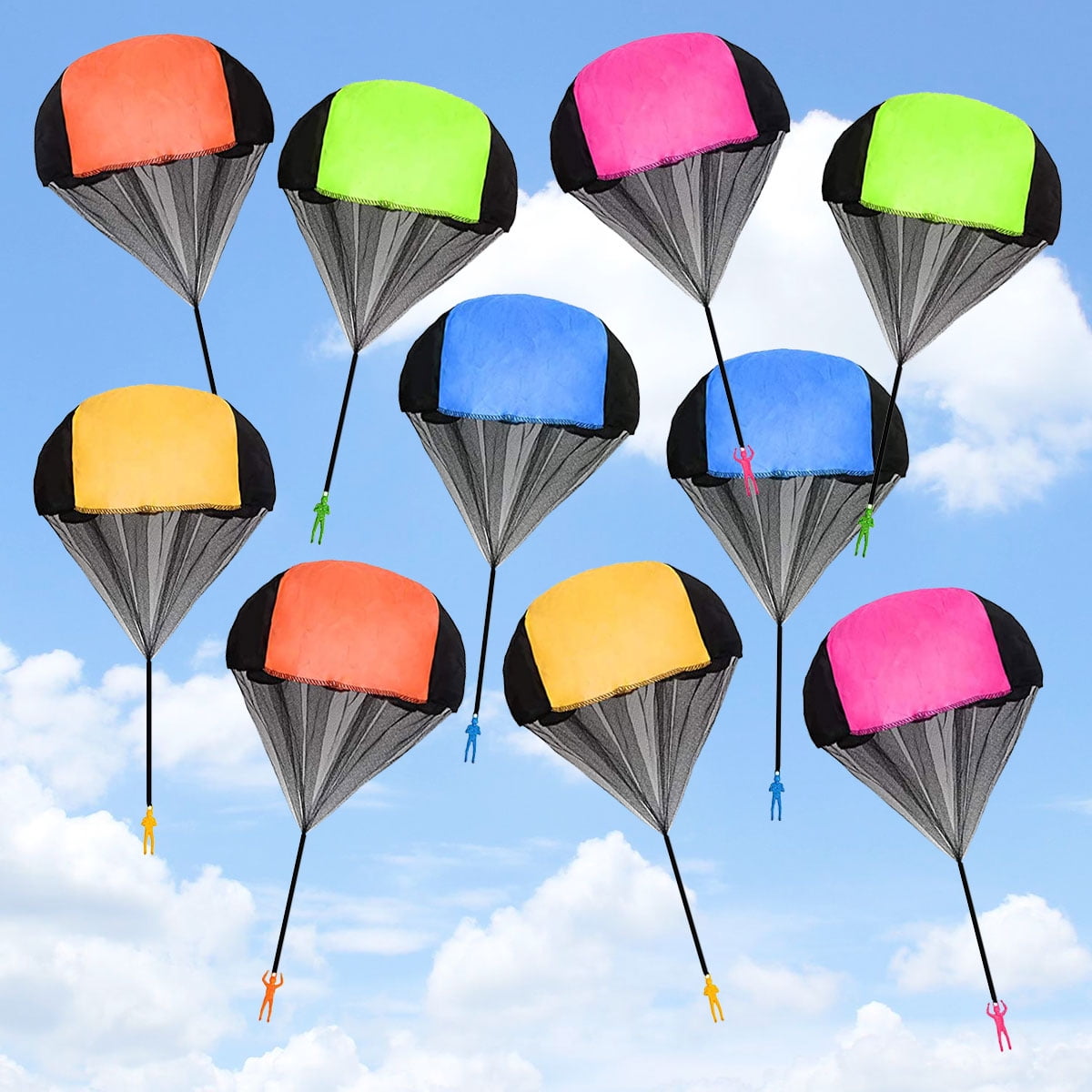 Children's Hand Throw Parachute Flying Toys 10 Pcs Parachute Outdoor Toys for Kids Tangle Free Toss It Up Then Landing Parachute Toys for Kids Gifts. 
