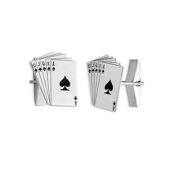 Gem & Harmony Sterling Silver Mens Royal Flush Cuff Links for Men