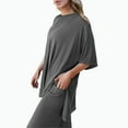 thumbnail image 5 of BLVB Women Summer Casual 2 Piece Outfits Half Sleeve Side Slit Loose T Shirts Tops and Wide Leg Pants Lounge Pajama Sets, 5 of 7