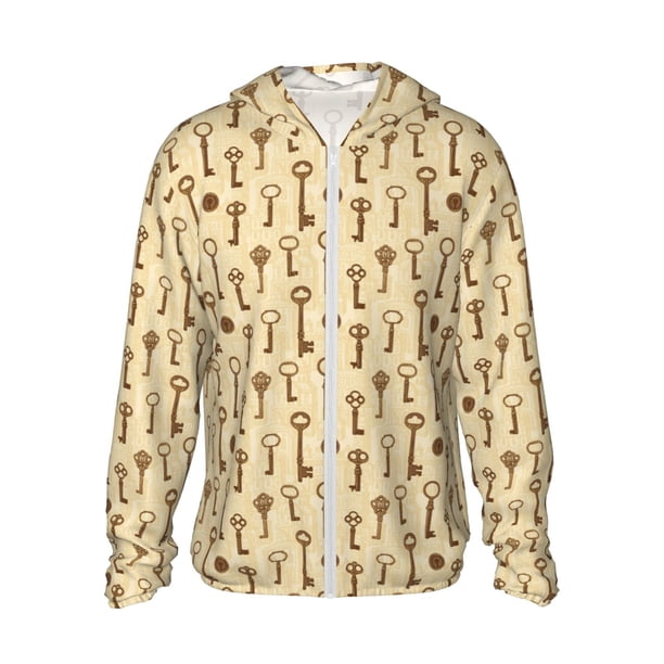 Fotbe Vintage Keys Chaqueta con Protección Solar UPF 50+ para Hombre y Mujer, Camisa con Capucha y Bolsillos-Small