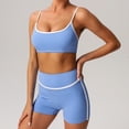 thumbnail image 1 of PISONIC Women's 2 Piece Workout Set Color Block Strappy Sports Bra, High Waisted Tummy Control Shorts, Backless Yoga Gym Athletic Outfit, 1 of 9