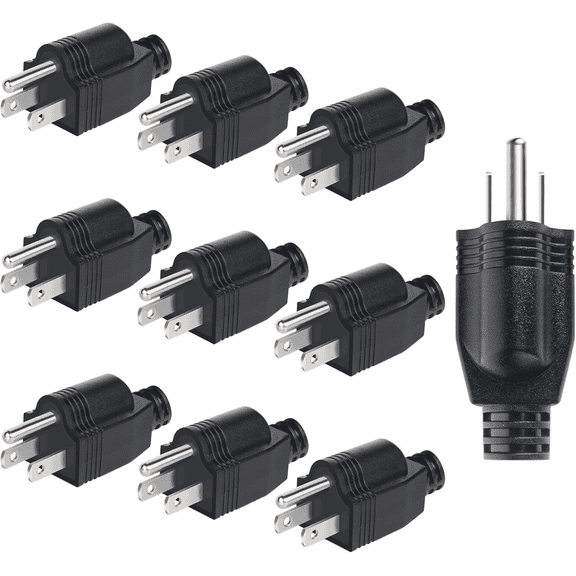 NEMA 5-15P Electrical Replacement Plugs End, Extension Cord Ends 125V 15A 2Pole 3Wire Male PlugGround Neutral Generator Plug3 Prong Power Replacement Type (10)
