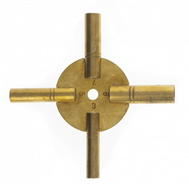Universal Tool Antique Grandfather Brass Clock Key 4 Prongs - Odd Numbers