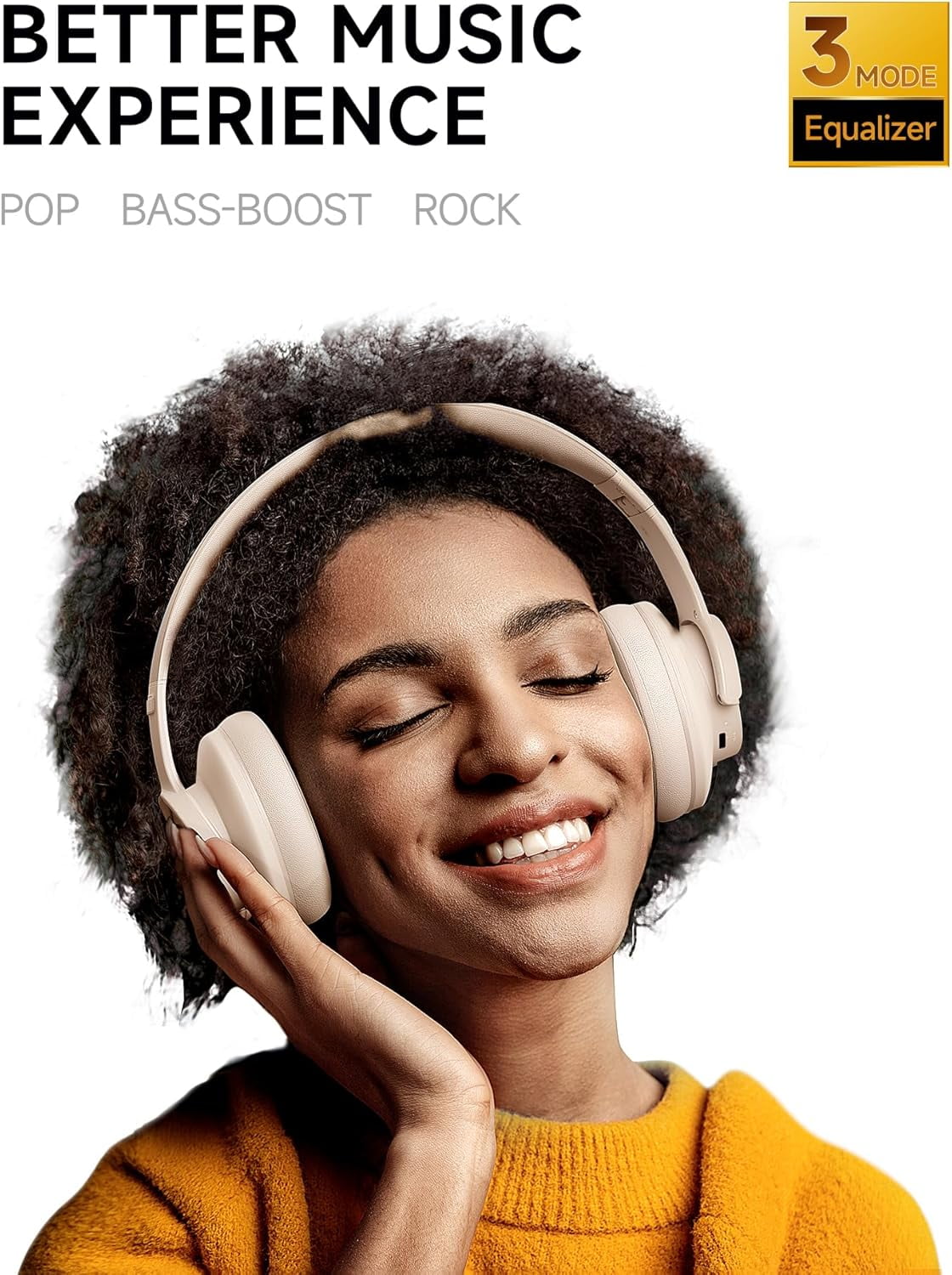 Picun B8 Bluetooth Headphones, 120 Hours Headphone Wireless Bluetooth, Hands-Free Calls, 3EQ & Game Mode, Foldable Headphones Over Ear for Travel Home Office Cellphone PC Khaki White