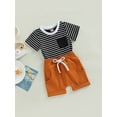 thumbnail image 3 of Seyurigaoka Baby Boys Shorts Set Short Sleeve Crew Neck Striped T-shirt with Elastic Waist Shorts Summer Outfit, 3 of 8