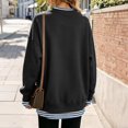 thumbnail image 3 of 2 in 1 Layered Sweatshirt for Women Striped Cuffs and Hem Crewneck Long Sleeve Relaxed Fit Casual Pullover, 3 of 3