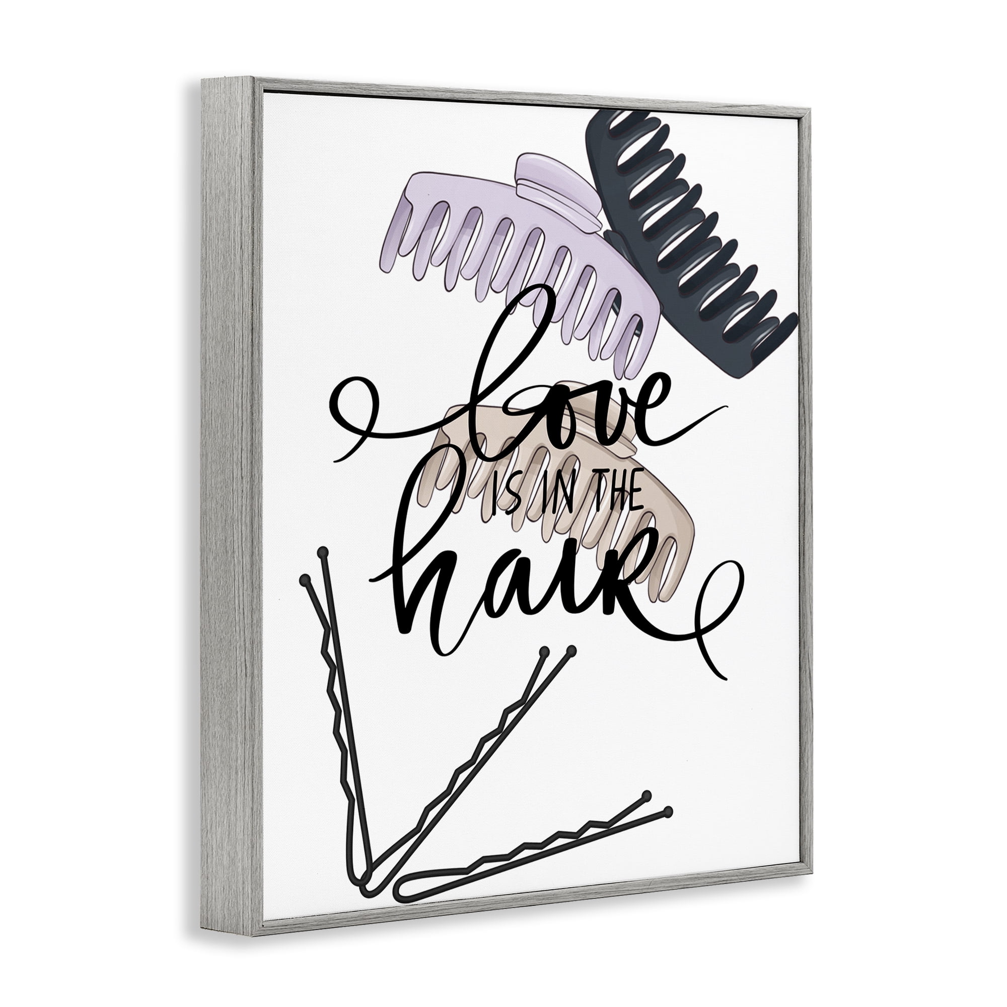 Stupell Industries Love Is In The Hair Gray Framed Giclee Art, design by Jesse Keith