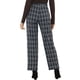 thumbnail image 3 of Pantalones largos rectos de cintura elástica con botones y cremallera de cuadros para mujer Inspire Chic en azul oscuro y beige, 3 of 6