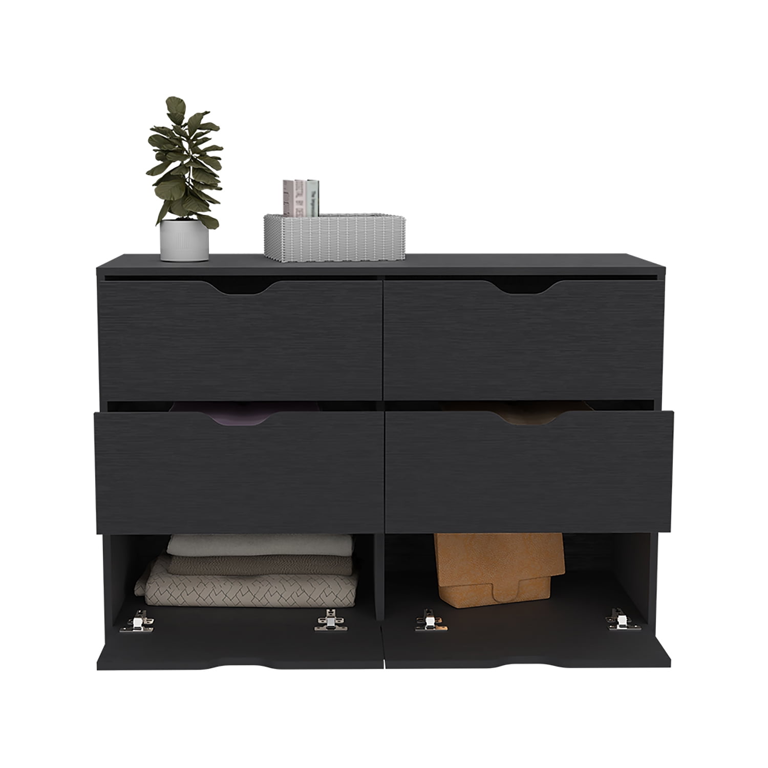 Kadyn 4 Drawers Dresser with 2 Cabinets, Black Nursery Dresser for Living Room, Storage Cabinet, 42.20"W Chest of Drawers