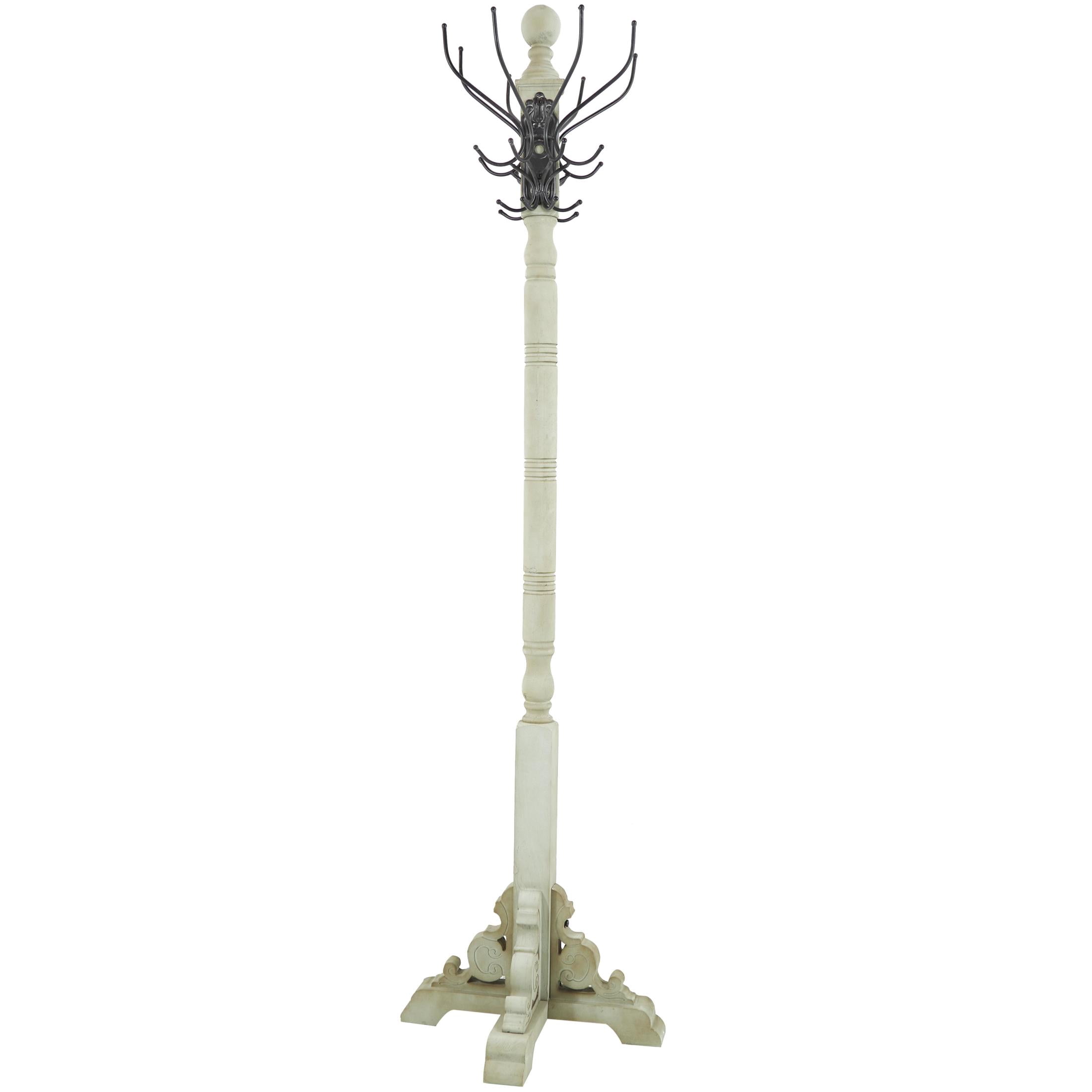 DecMode 19" x 74" Gray Wood Scroll Vintage Style 12 Hook Coat Rack with Black Metal Hooks, 1-Piece