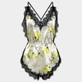 thumbnail image 3 of Odeerbi Ice Silk Onesie Pajamas for Women Sleep Rompers Sexy Lace Strap Bodysuit Fashion Printed Comfortable Backless Jumpsuit Yellow, 3 of 8