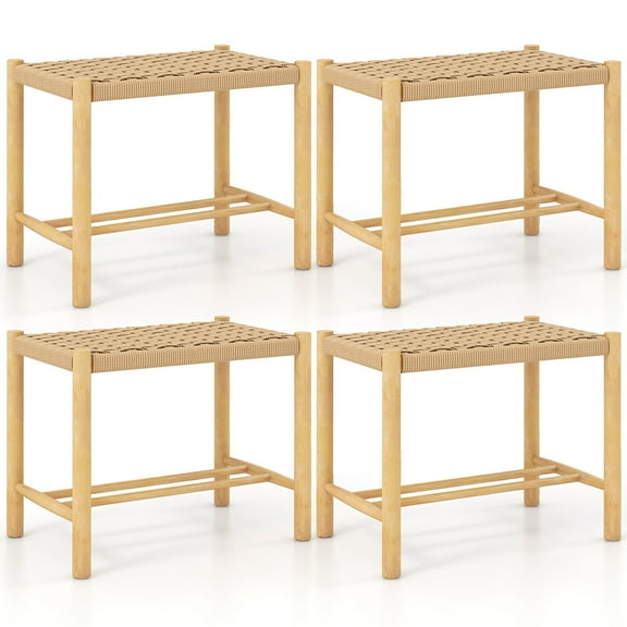 Gymax 18'' Dining Stool Set of 4 Backless w/ Rubber Wood Frame Woven Paper Seat Kitchen