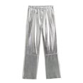 thumbnail image 2 of HH TRAF Pantalones largos elegantes para mujer, con cintura elástica y bolsillos plateados, decoración, rectos y de pierna ancha, 2 of 5