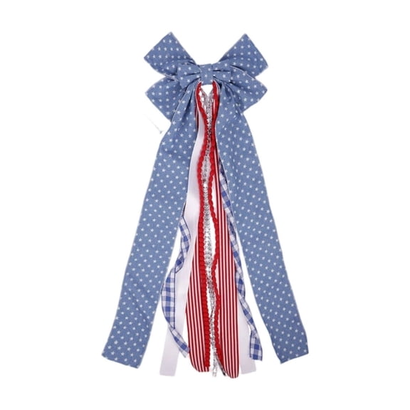 XIA0LE 4th of July Wreath Bow Decoration Five Pointed Star Stripe, 26.5in Patriotic Red White Blue Bow Decor, Large Independence Day Decorative Bow for Front Door, Memorial Day Home Decor