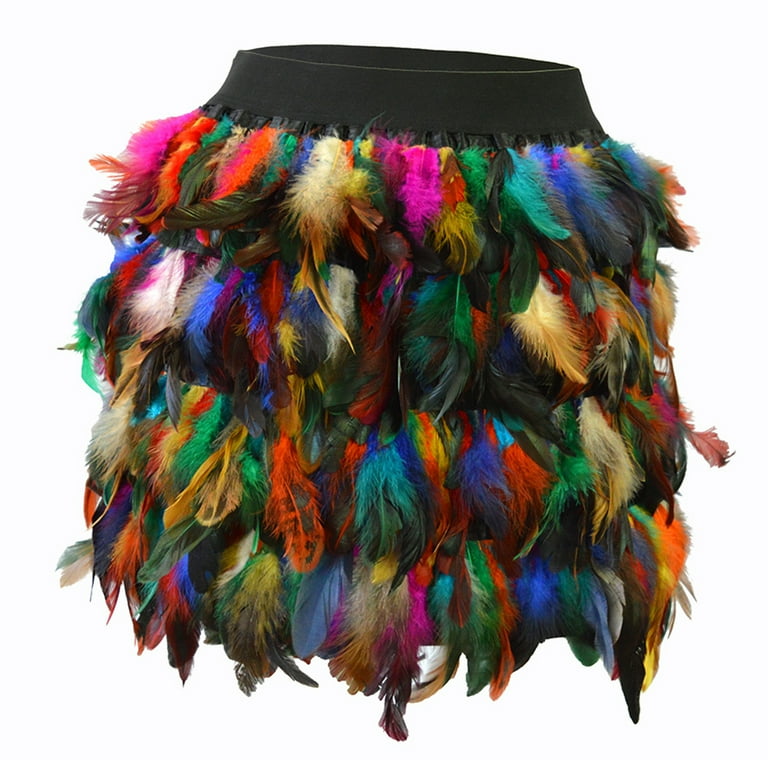 SWSMCLT Women s Halloween Tutu Skirts Mardi Gras Feather Skirt Iridescent Belly Dance Mini Tulle Fringe Gothic Skirt Multicolored Rainbow X Large