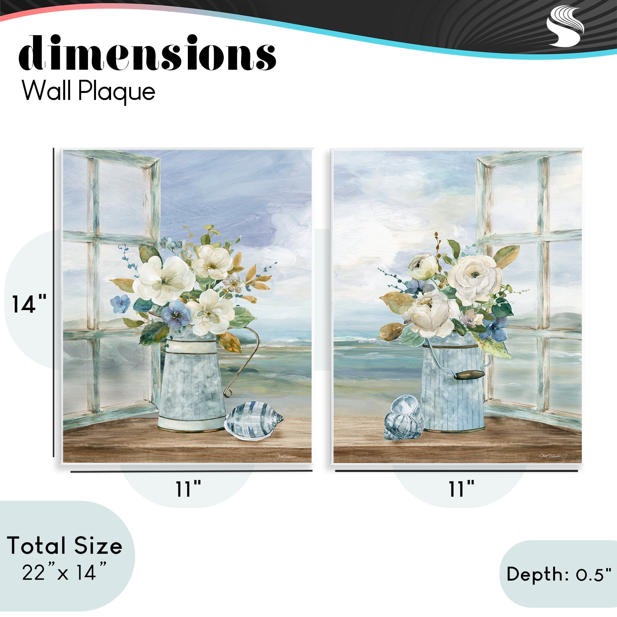 Stupell Industries Seaside Bouquets in Window 2 Piece Wall Plaque Art Set, design by Carol Robinson