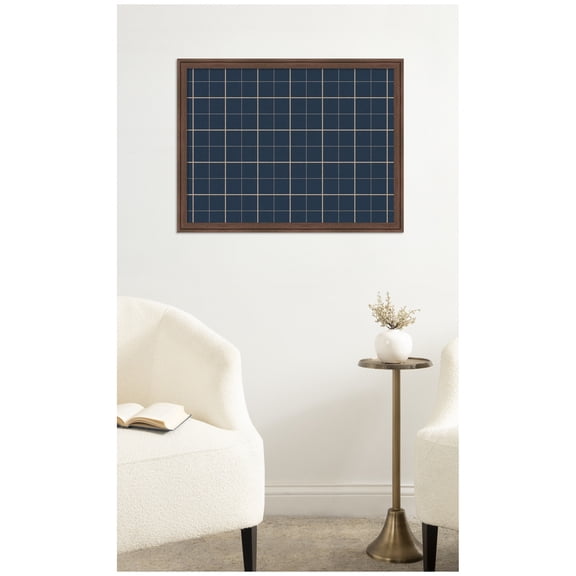 Kate and Laurel Framed Fabric Pinboard 26 x 20, Navy Blue Plaid Printed Linen Classic Bulletin Board for Use as a Vision Board or Wall Organization, Florence Medium Brown Frame
