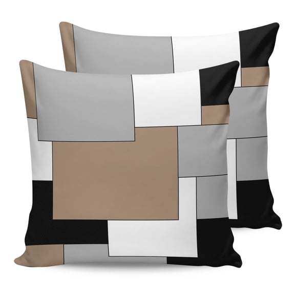 Outdoor Waterproof Throw Pillow Covers Set of 2 Square Abstract Decorative Pillowcases Square Outdoor Pillows Cushion Case 16x16 Inch Black Grey White Patio Pillows for Couch Sofa Bed Garden