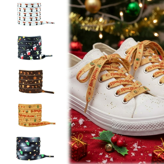 Cordones navideños para zapatillas y botas - Patrones navideños con copos de nieve y renos - Cordones de poliéster duraderos para estilo estacional
