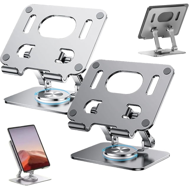 Support Rotatif pour Ordinateur Portable, Base Réglable à 360° pour Tablettes et Ordinateurs Portables, Argent et Gris