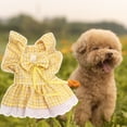 thumbnail image 3 of Trayknick 1 Ensemble Pet Princesse Robe Patchwork Accrocheur Comfortable Doux Col Carré Robe jusqu'à Manches à Volants Plaid Impression Chiot Chien Jupe Animal de Compagnie Bowknot Collier Animaux de Compagnie Fournitures Rose Chaud, 3 of 13
