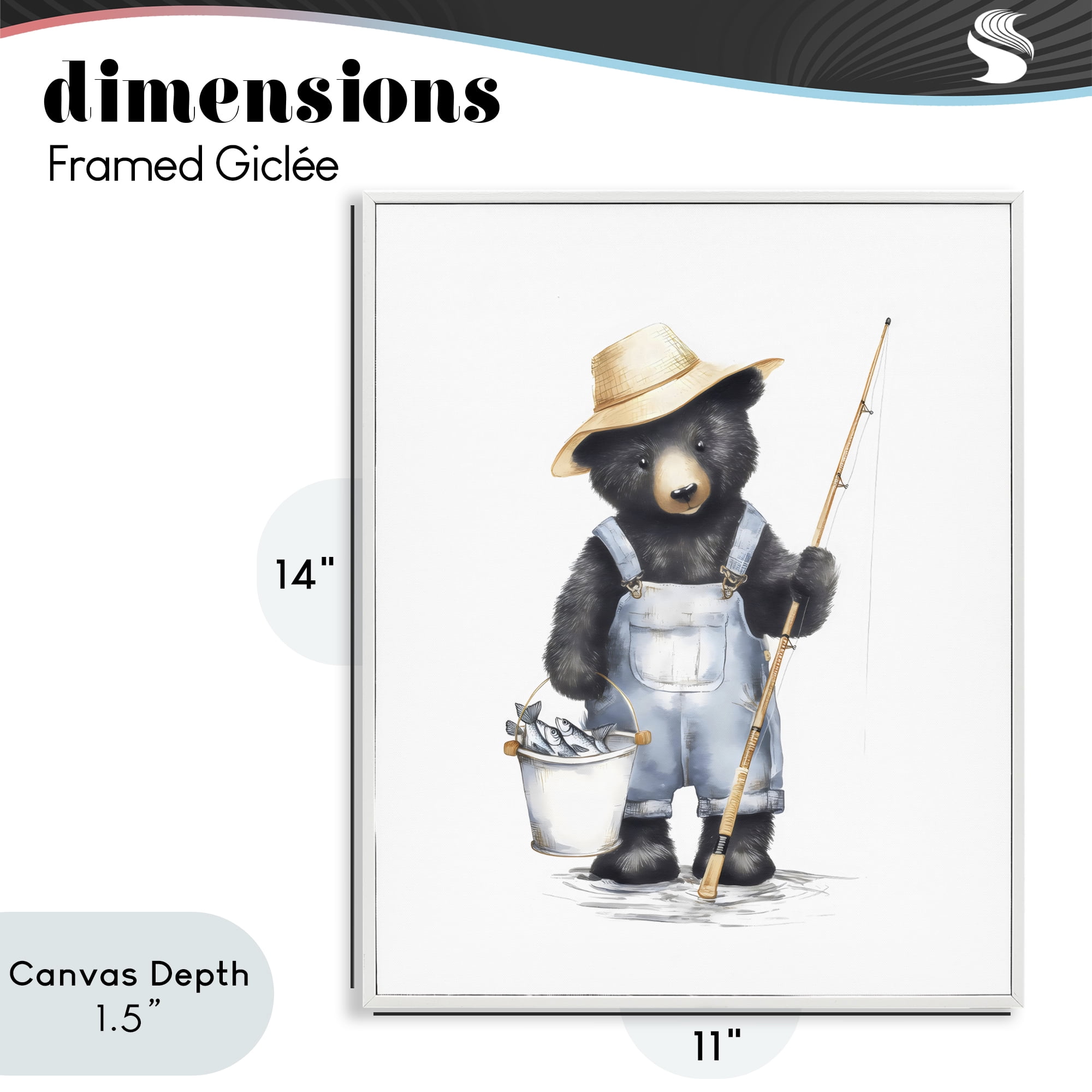 Stupell Industries Fishing Bear in Straw Hat White Framed Giclee Art, design by Arlington Prints