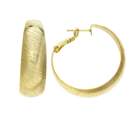 X & O Women's 14K Yellow Gold Plated 10mm X 35mm Wedding Band Hoop Earrings
