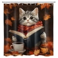 thumbnail image 6 of NEONWE Fall Cat Shower Curtain Funny Kitten Orange Maple Leaf Autumn Forest - Rustic Scenery Thansgiving Bathroom Decor, Easy Care Polyester Fabric 72x72 Inch with Hooks, 6 of 6