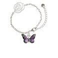 thumbnail image 2 of Delight Jewelry Silvertone Large Purple Butterfly with 6 AB Crystals Silver-tone Flower Link Chain Bracelet, 6.75"+2" Extender, 2 of 4