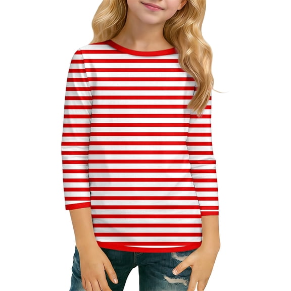 lnmuld Cute Tops for Girls Fashionable Girls Casual Tee with Round Neck and Three Quarter Sleeve for Comfortable Daily Wear Color:Red,Size:9-10 Years